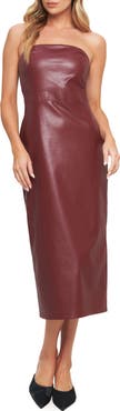 FLYING TOMATO Strapless Faux Leather Midi Dress