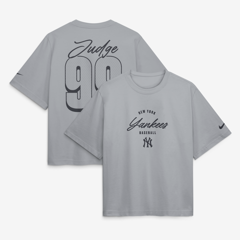 Women's Nike Aaron Judge Gray New York Yankees Premium Essentials Boxy Name & Number T-Shirt