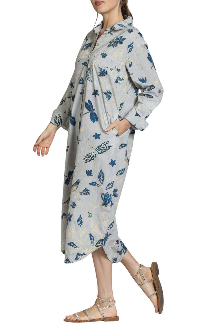 Printed Long Sleeve Cotton Shirtdress, Alternate, color, GREY MULTI