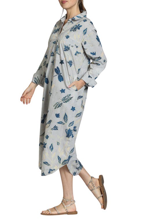 Apny Printed Long Sleeve Cotton Shirtdress In Grey Multi