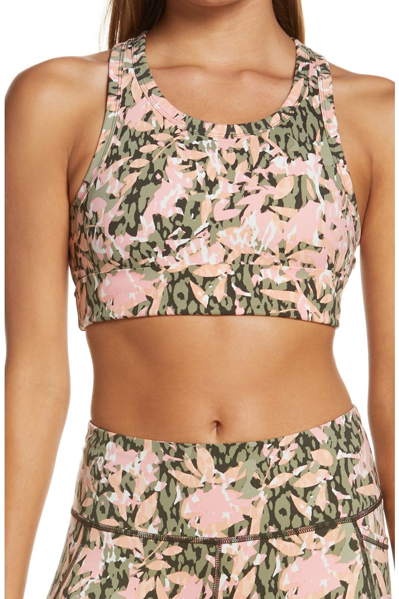 Power Frame Racerback Sports Bra (Limited Edition), Main, color, GREEN FLORAL TEXTURE PRINT