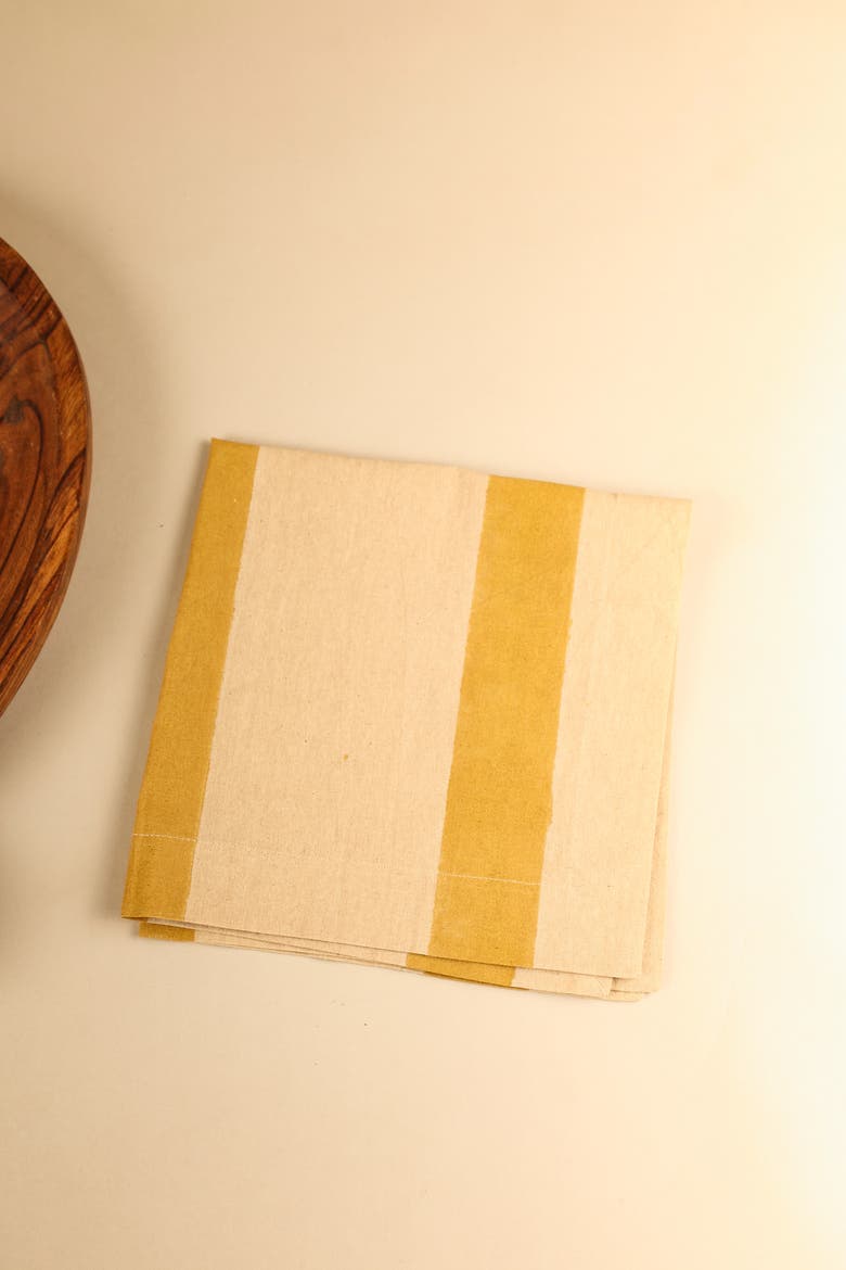 Oh! Stripes (Rose) Block Print Napkins, Set of 4, Alternate, color, Ochre