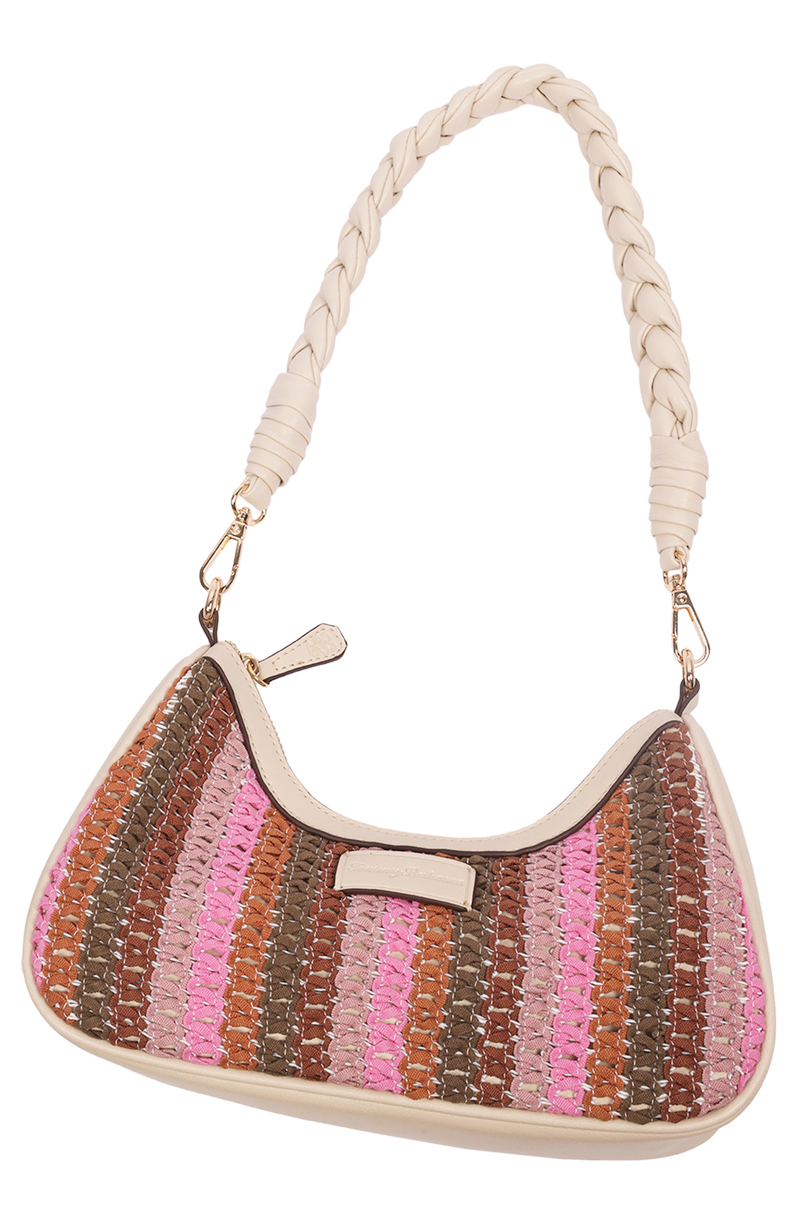 Woven Ribbon Zip Top Shoulder Bag, Alternate, color, CREAM
