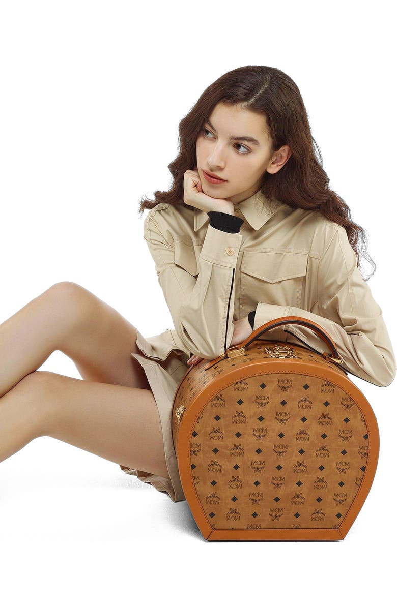 MCM Hat Box in Visetos, Alternate, color, Cognac