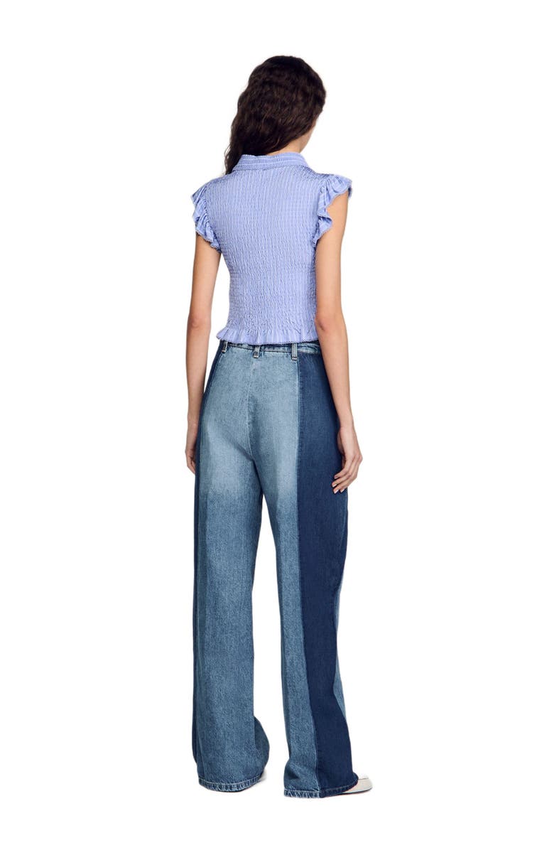 SANDRO Striped smocked T-shirt, Alternate, color, 