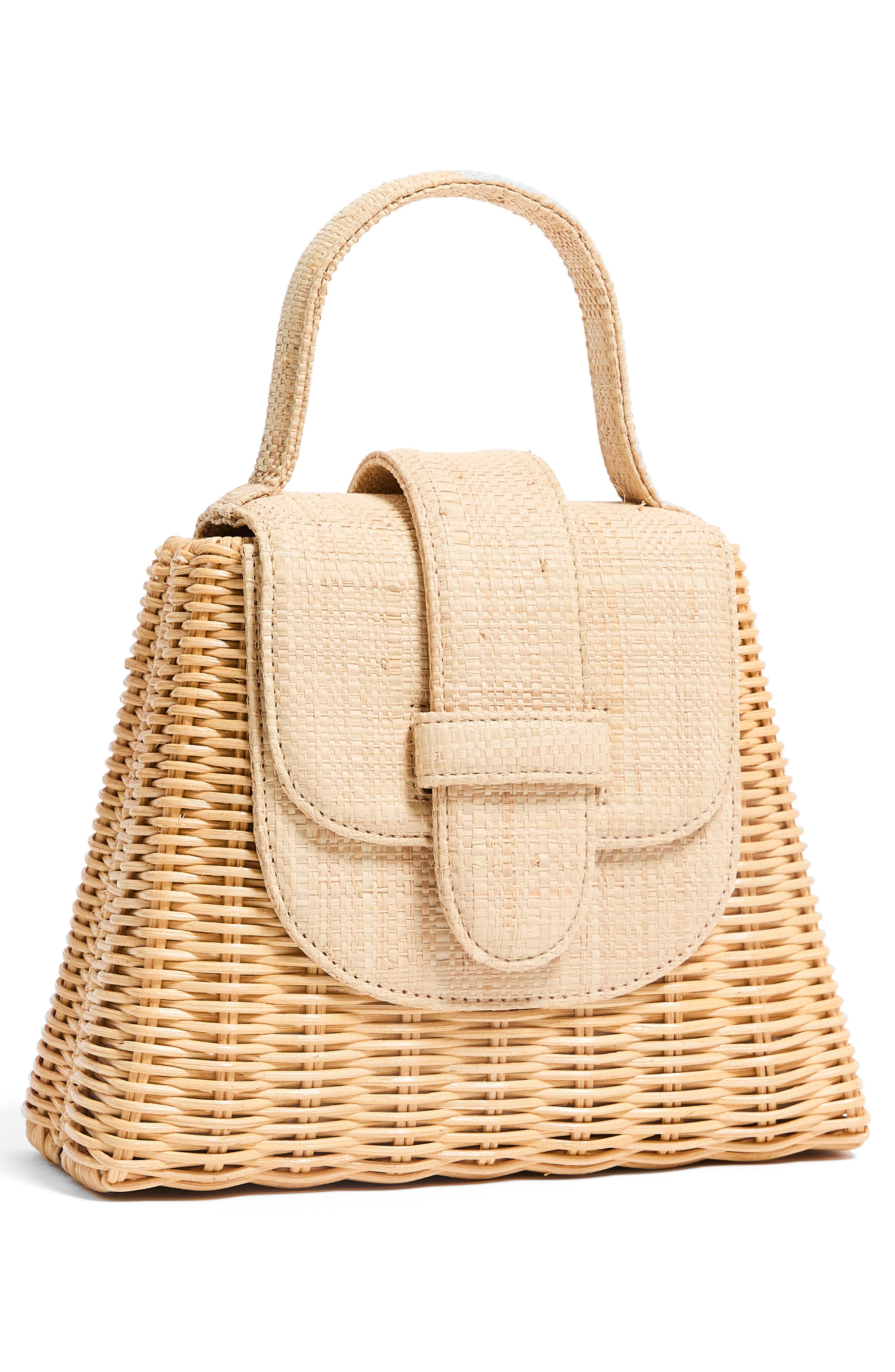 Pamela Munson The Petite Lady Rattan & Raffia Top Handle Bag, Alternate, color, Natural