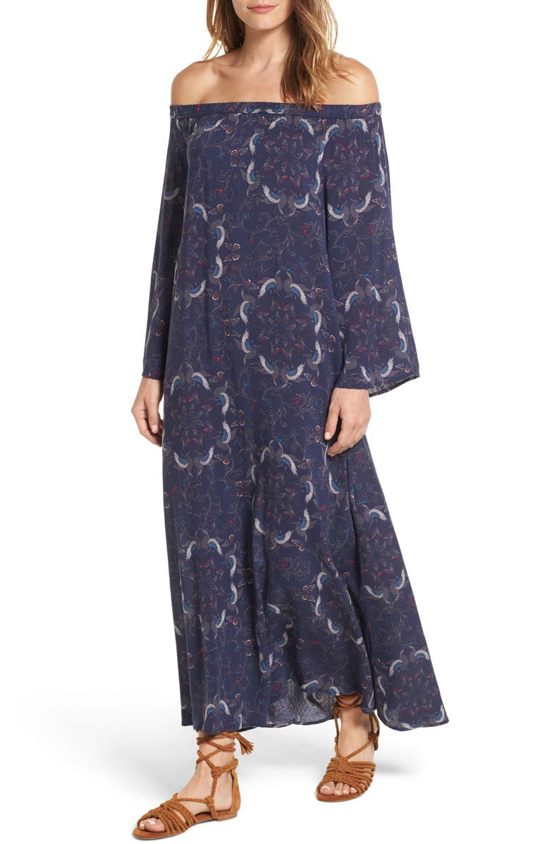 Hinge Print Off the Shoulder Maxi Dress, Main, color, 