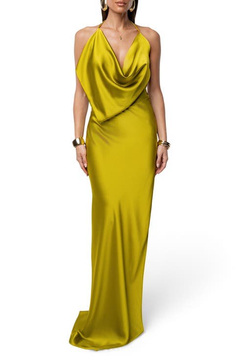 Delmara Cowl Neck Satin Dress