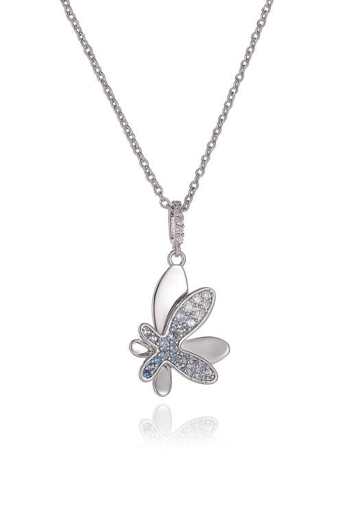 Classicharms Silver Gradient Blue Pavé Diamond Butterfly Pendant Necklace In Silver
