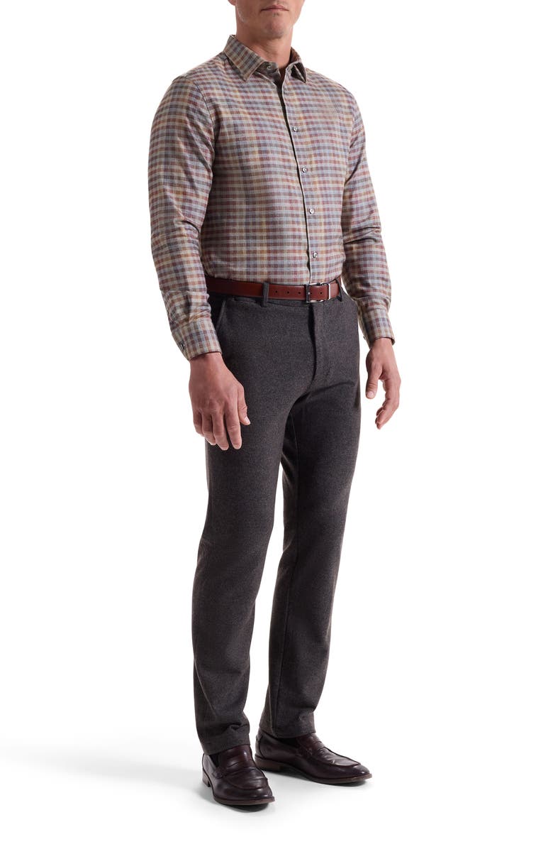 Bugatchi Julian Shaped Fit Check Cotton Button-Up Shirt, Alternate, color, Mahogany