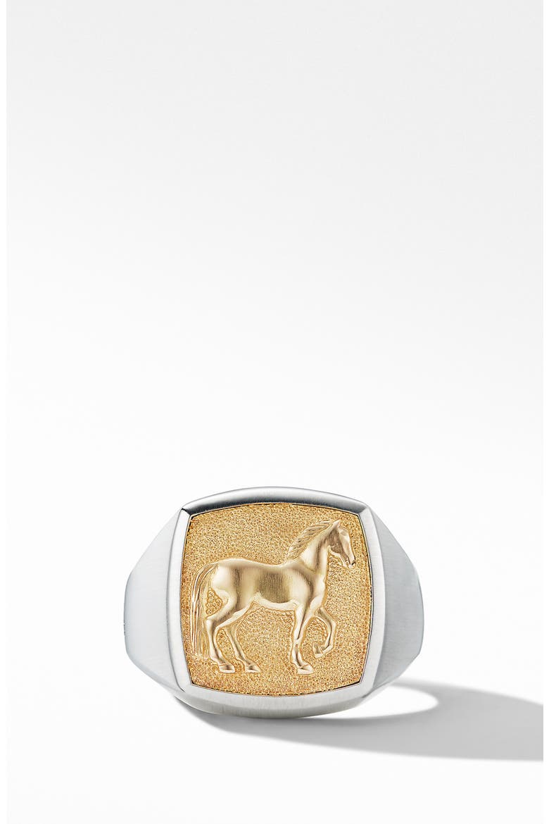 Petrvs® Horse Signet Ring with 18K Yellow Gold, Alternate, color, SILVER/ YELLOW GOLD