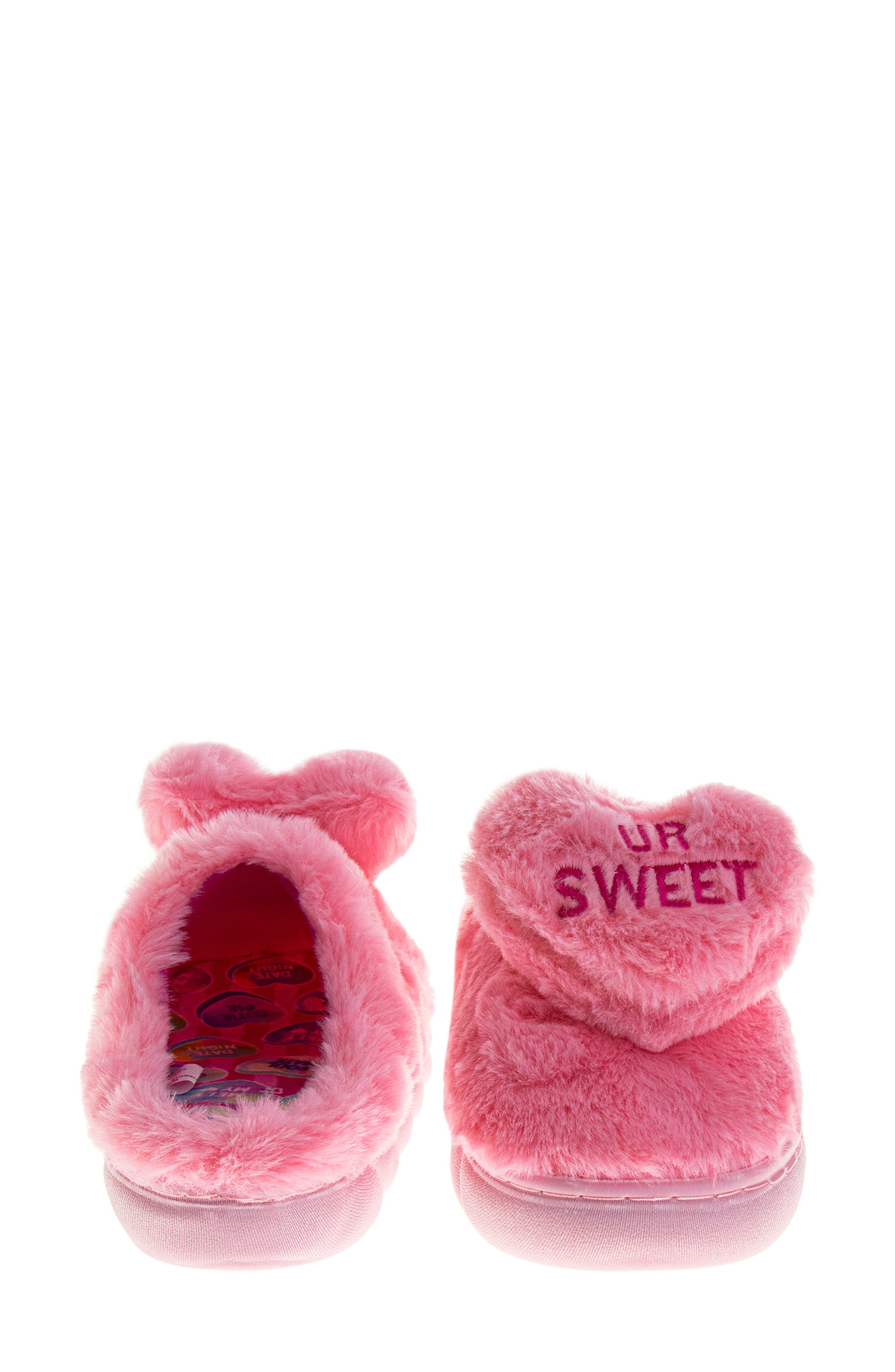 JOSMO Kids' Sweethearts Conversation Heart Faux Fur Slipper, Alternate, color, Pink