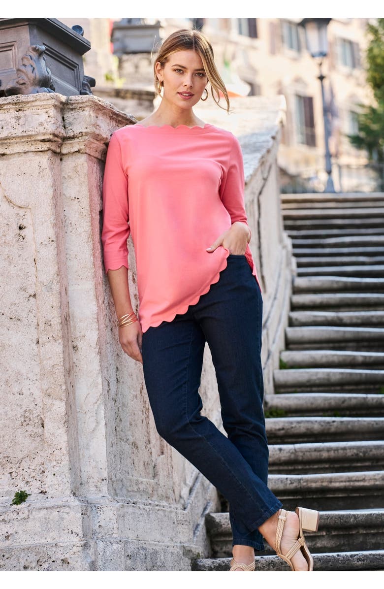 Jessica London Scallop Boatneck Tunic, Alternate, color, Black