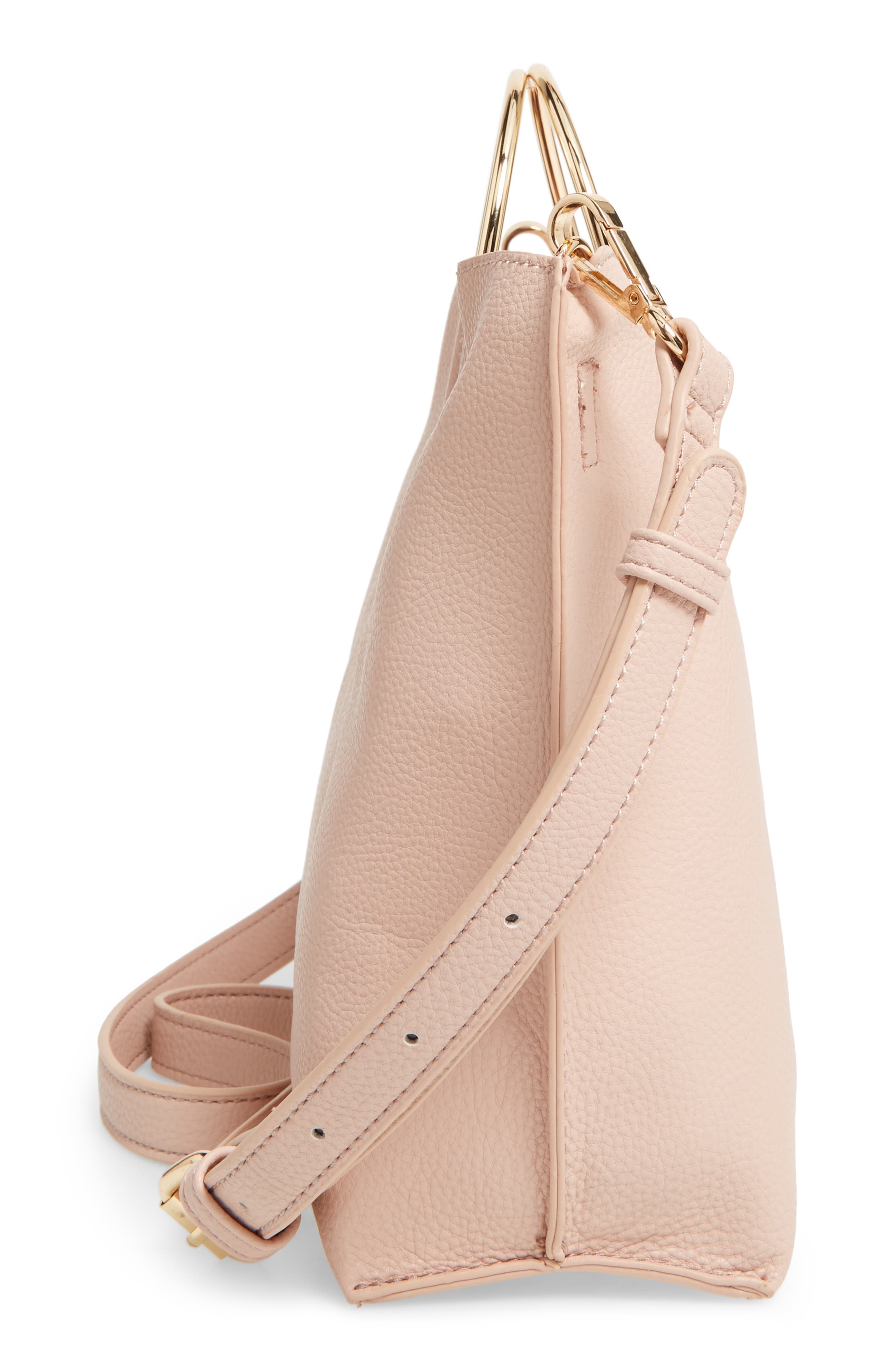 Metal Handle Faux Leather Crossbody Bag, Alternate, color, BLUSH