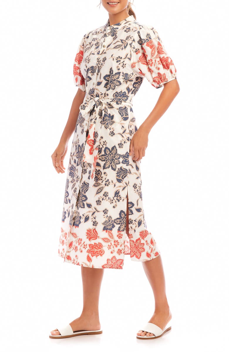 Karen Kane Floral Puff Sleeve Cotton Midi Shirtdress, Alternate, color, 