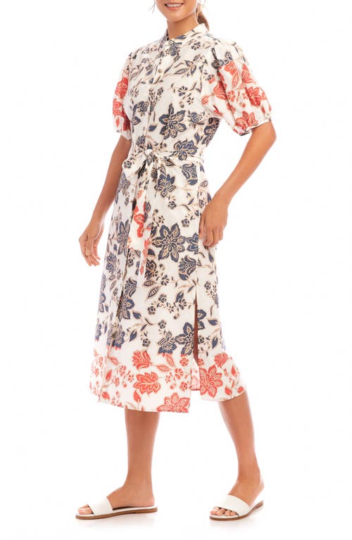 Karen Kane Floral Puff Sleeve Cotton Midi Shirtdress In Print