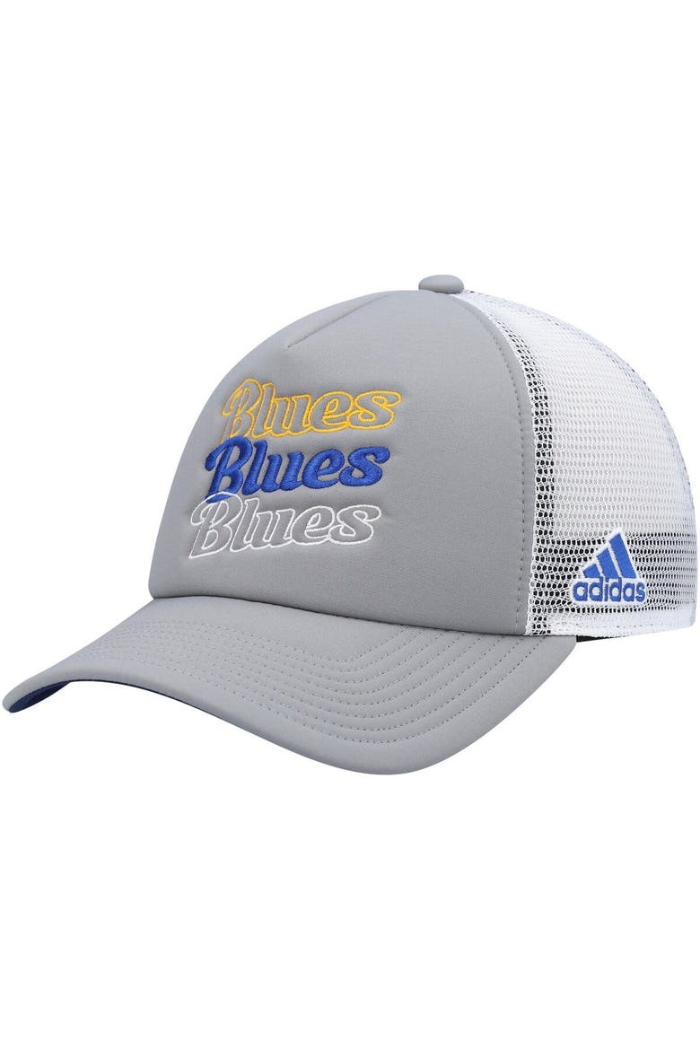 Women's adidas Gray/White St. Louis Blues Foam Trucker Snapback Hat, Main, color, Gray