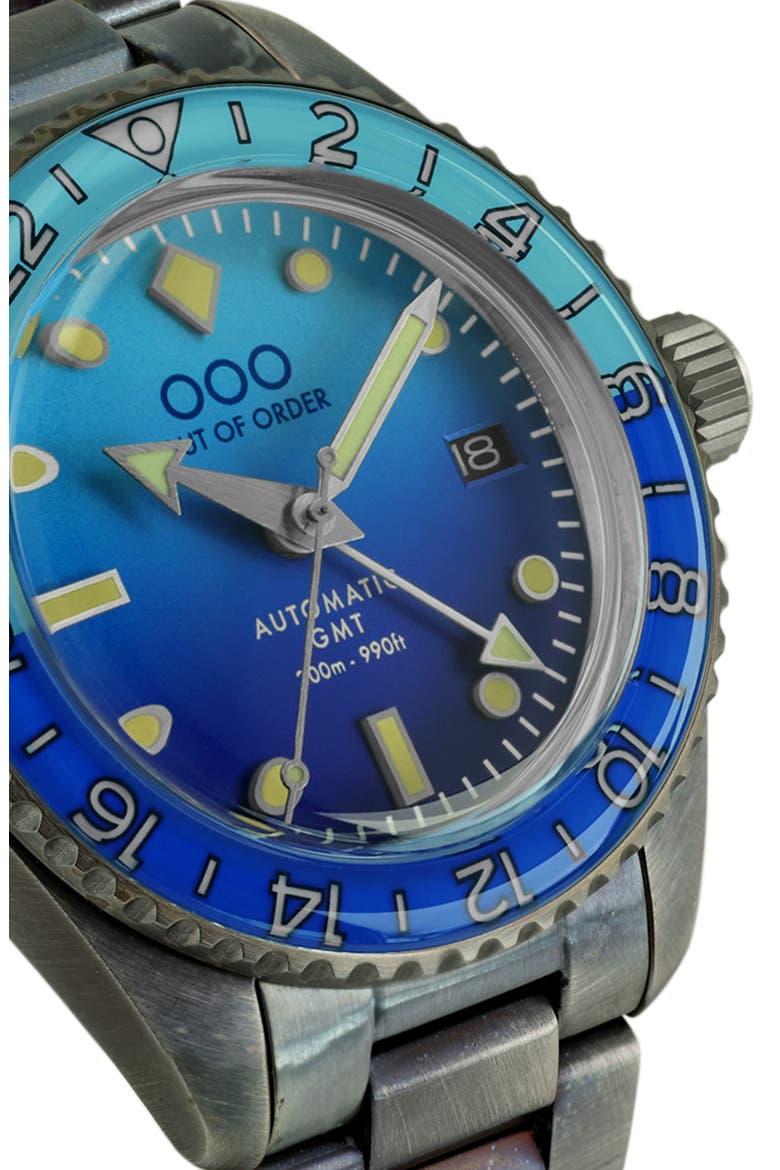 Shaker Automatic GMT Ultra Distressed Bracelet Watch, 40mm, Alternate, color, BOMBA BLUE