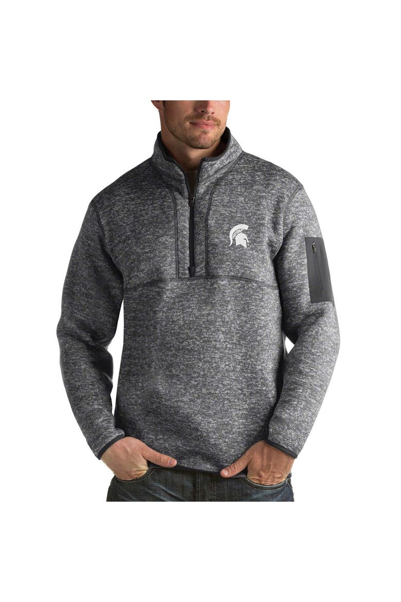 Men's Antigua Charcoal Michigan State Spartans Fortune Half-Zip Sweatshirt, Alternate, color, Charcoal