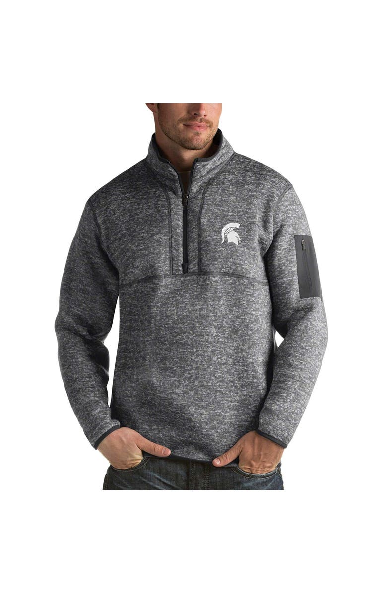 ANTIGUA Men's Antigua Charcoal Michigan State Spartans Fortune Half-Zip Sweatshirt, Alternate, color, 
