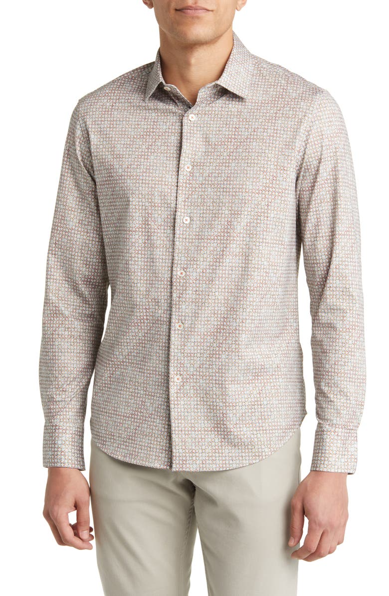 Bugatchi James OoohCotton<sup>®</sup> Geometric Print Button-Up Shirt, Main, color, 