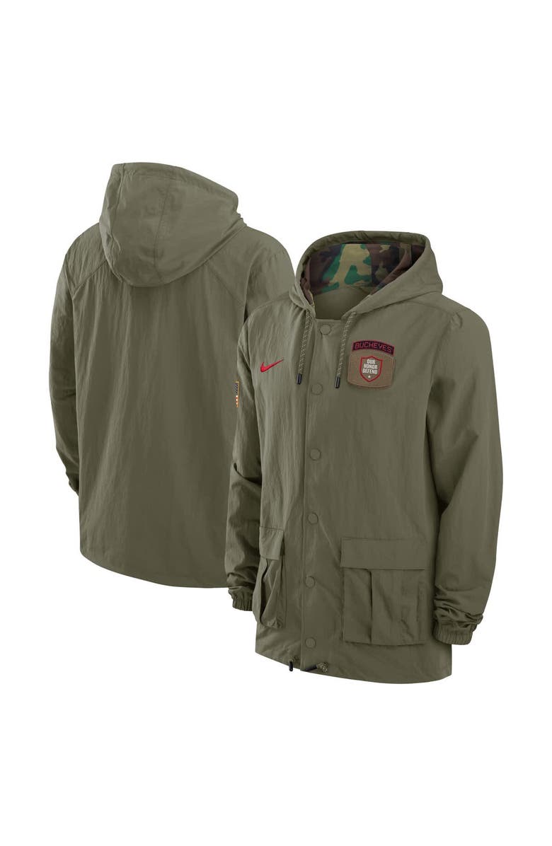 Nike Men's Nike Olive Ohio State Buckeyes 2024 Military Appreciation Full-Snap Hoodie Military Jacket, Main, color, Olive