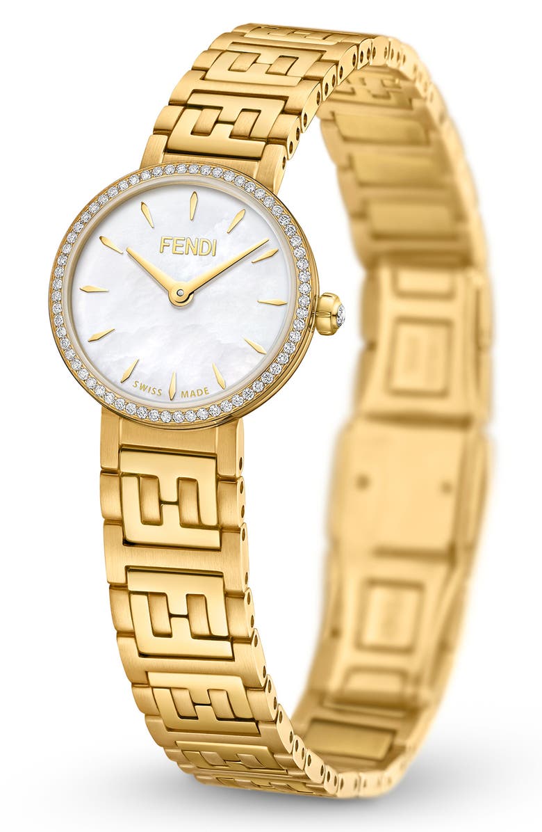 Fendi Forever Fendi Diamond Bracelet Watch, 19mm, Alternate, color, Gold/ White Mop/ Gold