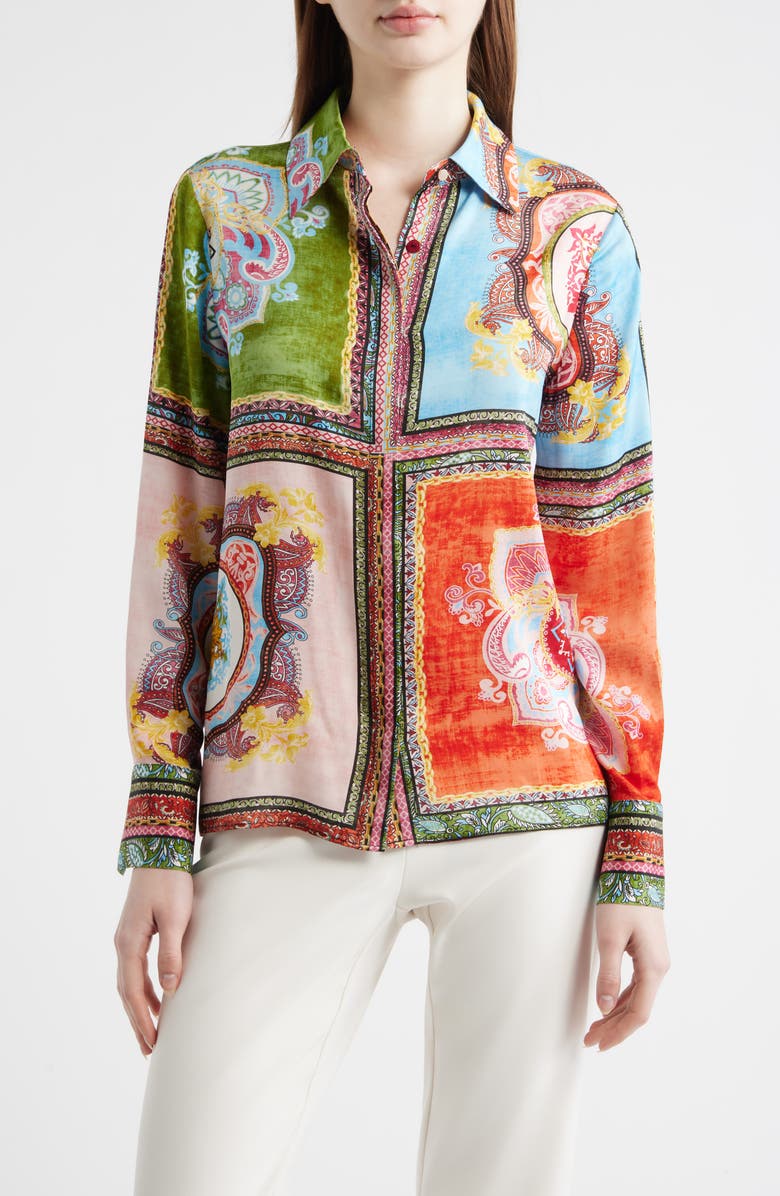 Elie Tahari Johanna Kaleidoscope Button-Up Shirt, Main, color, Kaleidoscope Print