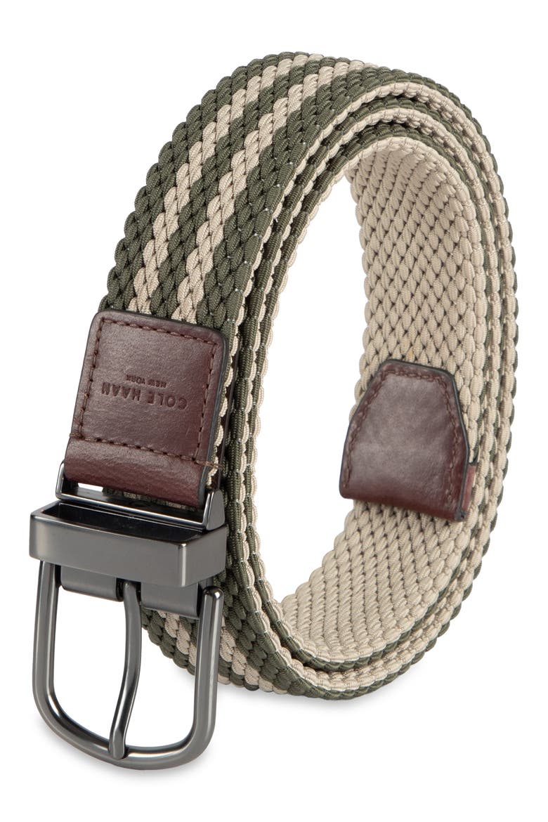 Reversible Stretch Web Belt, Alternate, color, KHAKI/ OLIVE