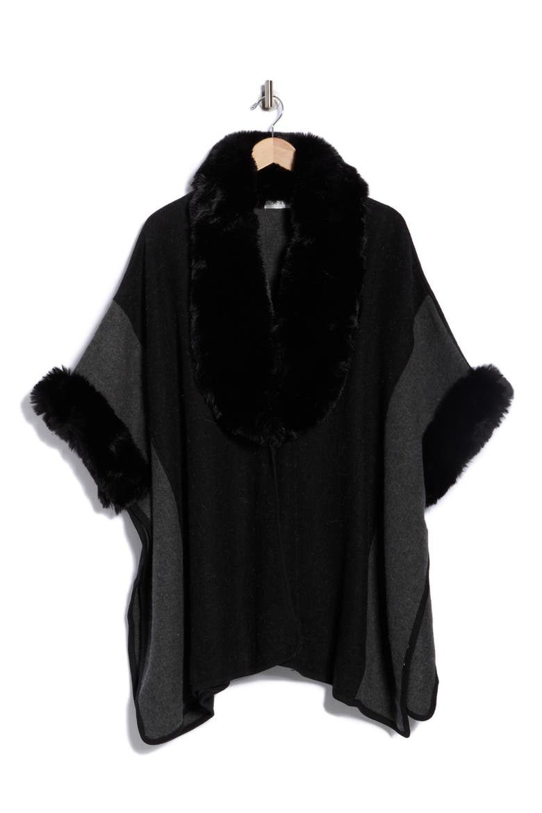Faux Fur Trim Cape, Alternate, color, GREY