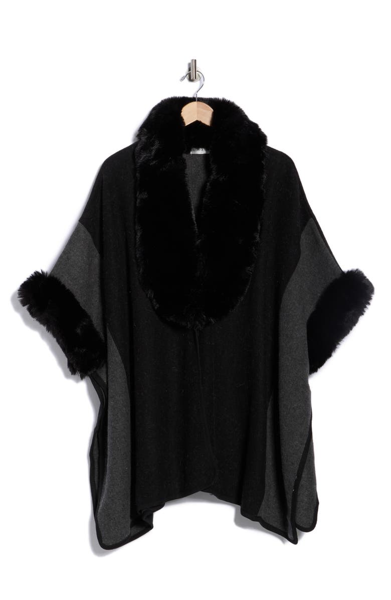 PATRIZIA LUCA Faux Fur Trim Cape, Alternate, color, Grey