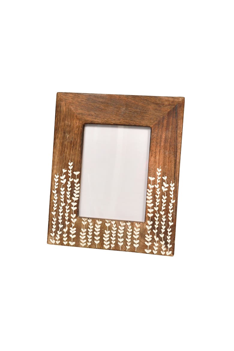 5X7 Rustic Photo Frame with Leaf Design,, Main, color, Brown