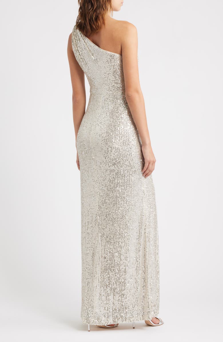Eliza J Sequin One-Shoulder Sheath Gown, Alternate, color, Silver