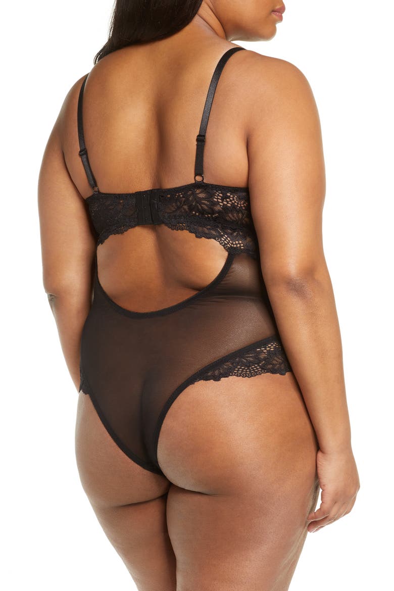 Lace Underwire Teddy, Alternate, color, BLACK