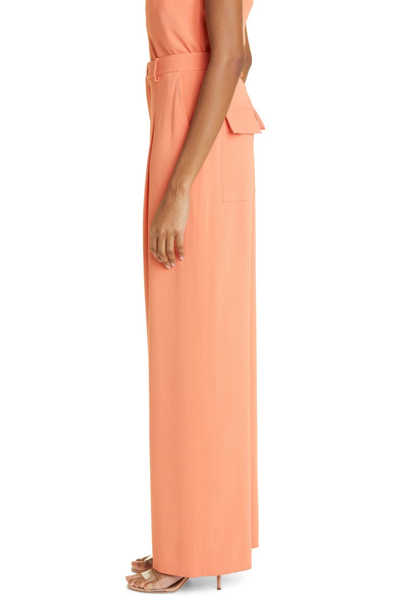 LAPOINTE Pleat Front Pebble Crepe Wide Leg Pants, Alternate, color, Coral