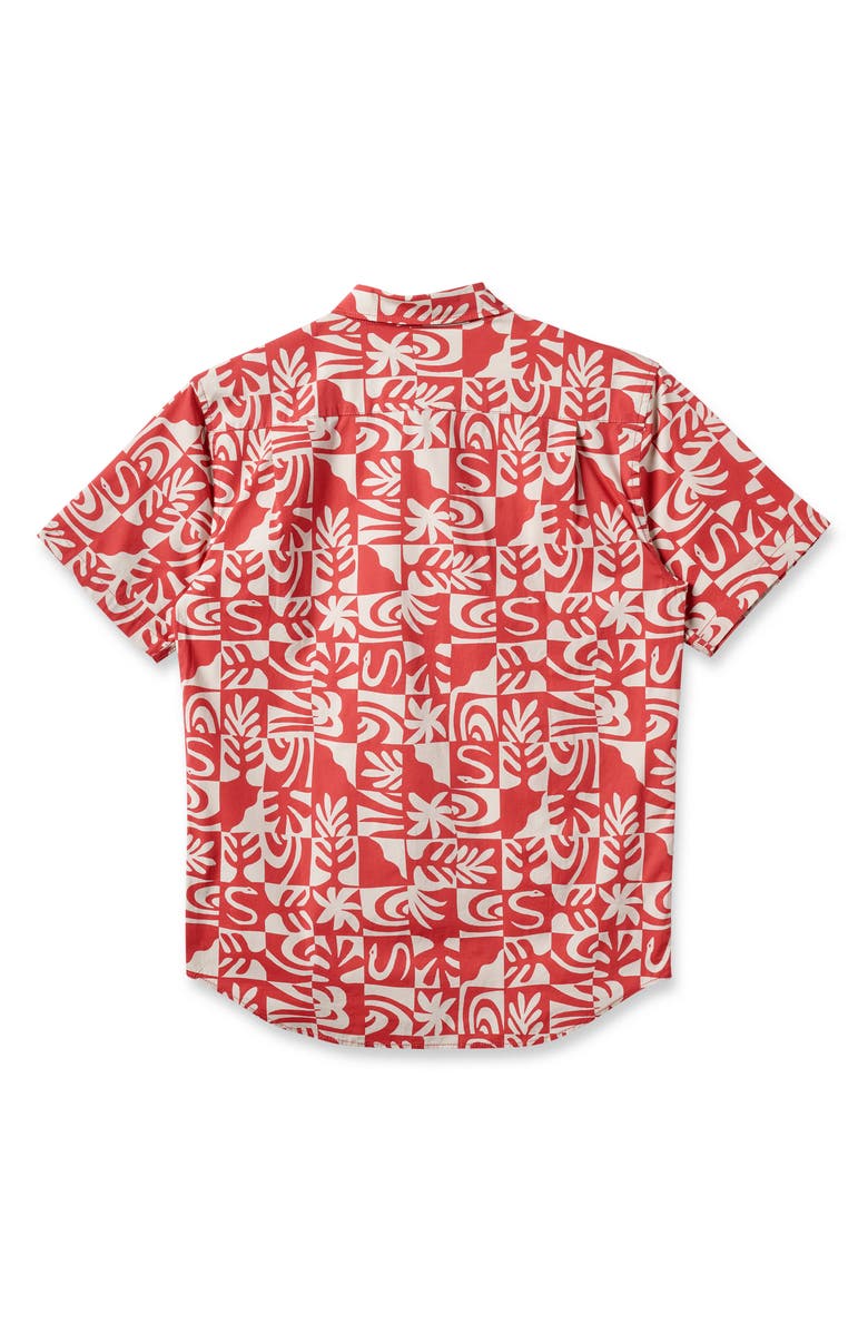 Quiksilver Terra Classic Abstract Print Short Sleeve Stretch Cotton Button-Up Shirt, Alternate, color, Mineral Red