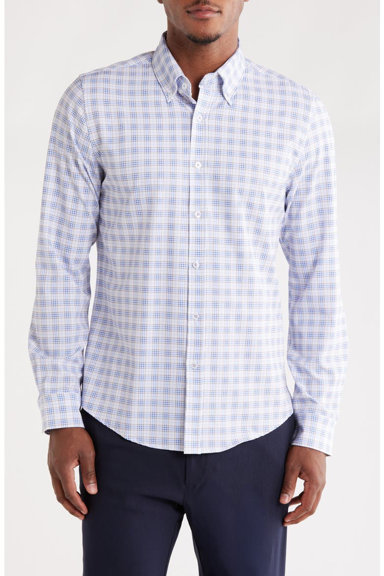 Gingham Button-Up Shirt, Main, color, WHITE