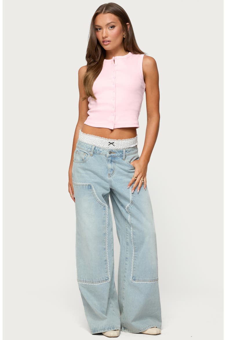 Basel Front Button Rib Crop Top, Alternate, color, LIGHT-PINK