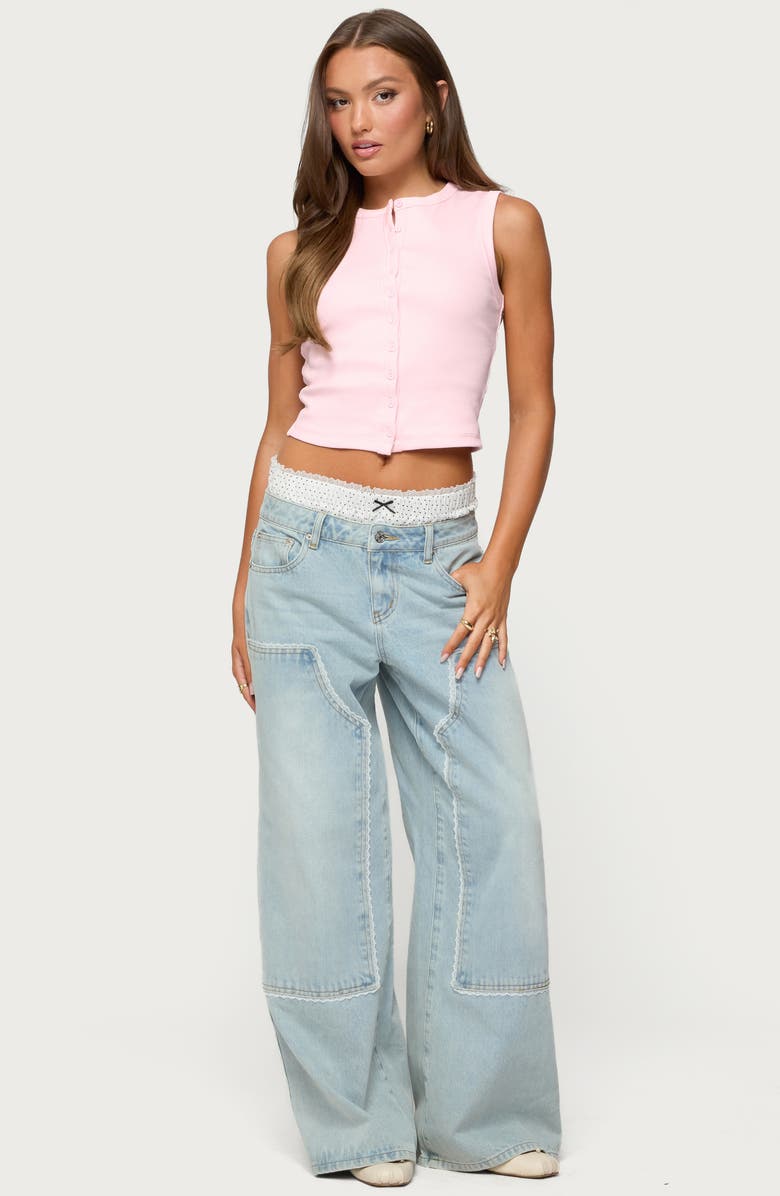 EDIKTED Basel Front Button Rib Crop Top, Alternate, color, Light-Pink