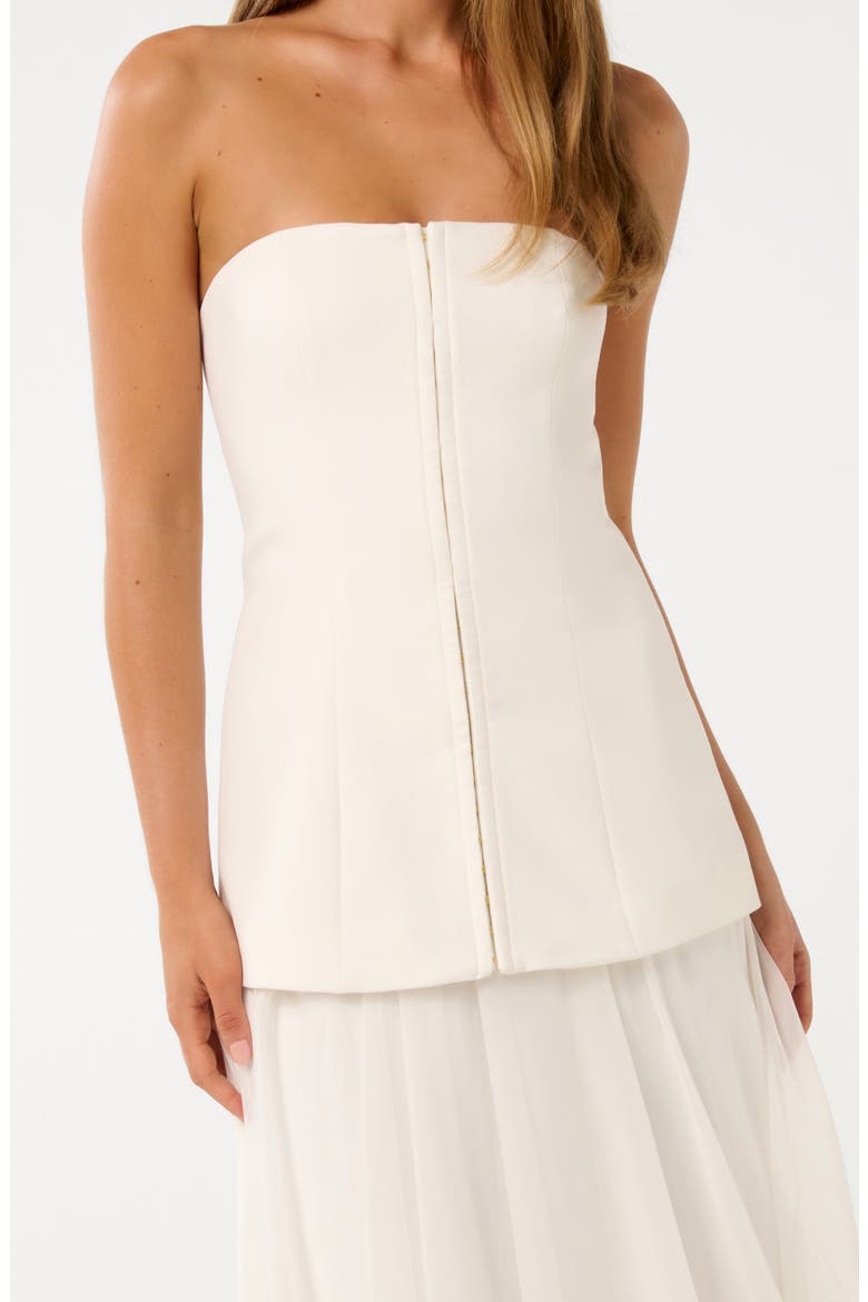 Mixed Media Strapless Dress, Alternate, color, CREAM