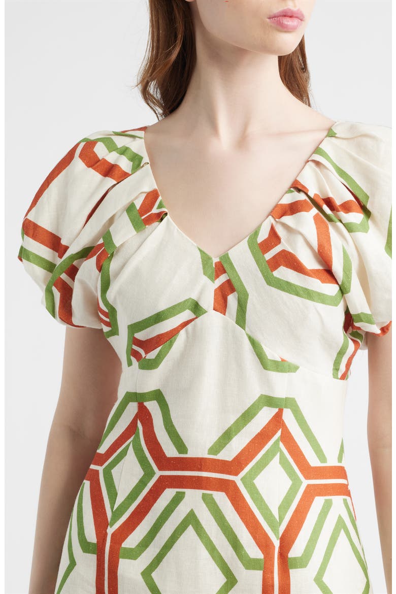 Winona Geo Print Linen Blend Minidress, Alternate, color, CREAM MULTI