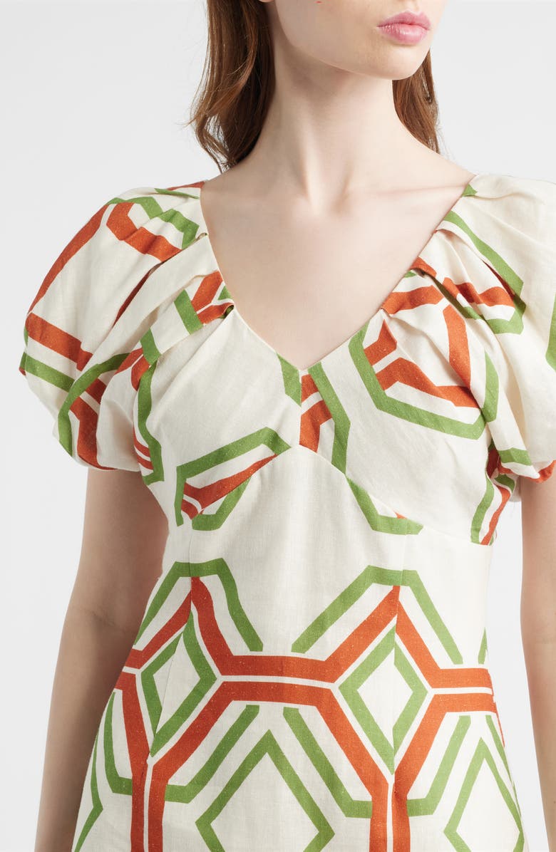 CIEBON Winona Geo Print Linen Blend Minidress, Alternate, color, Cream Multi