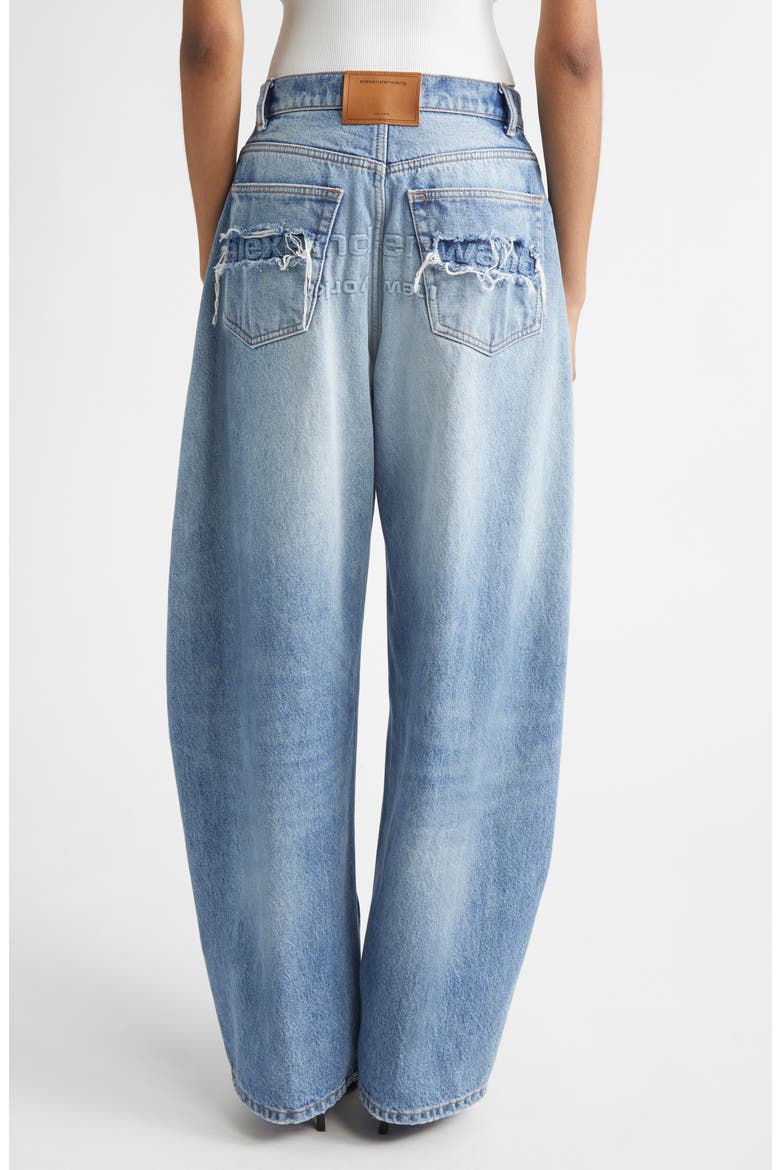 Distressed Logo Blow Up Barrel Leg Jeans, Alternate, color, AUTHENTIC LIGHT INDIGO
