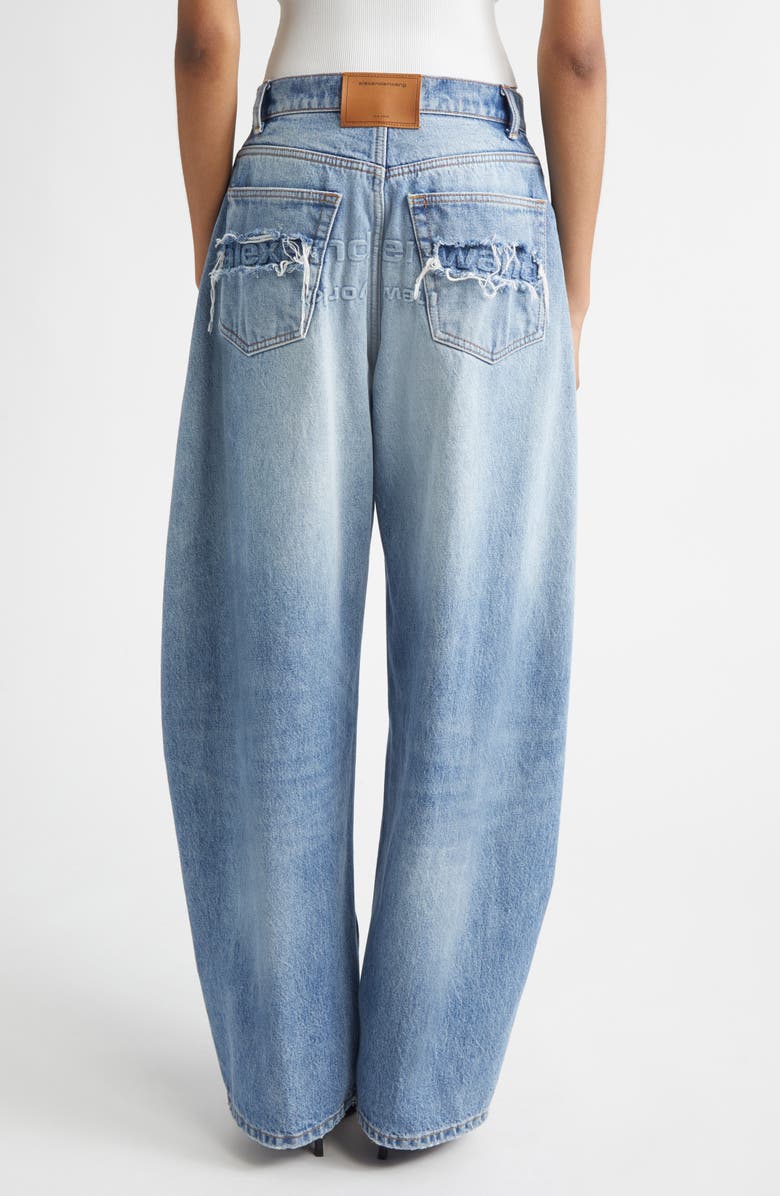 Alexander Wang Distressed Logo Blow Up Barrel Leg Jeans, Alternate, color, Authentic Light Indigo