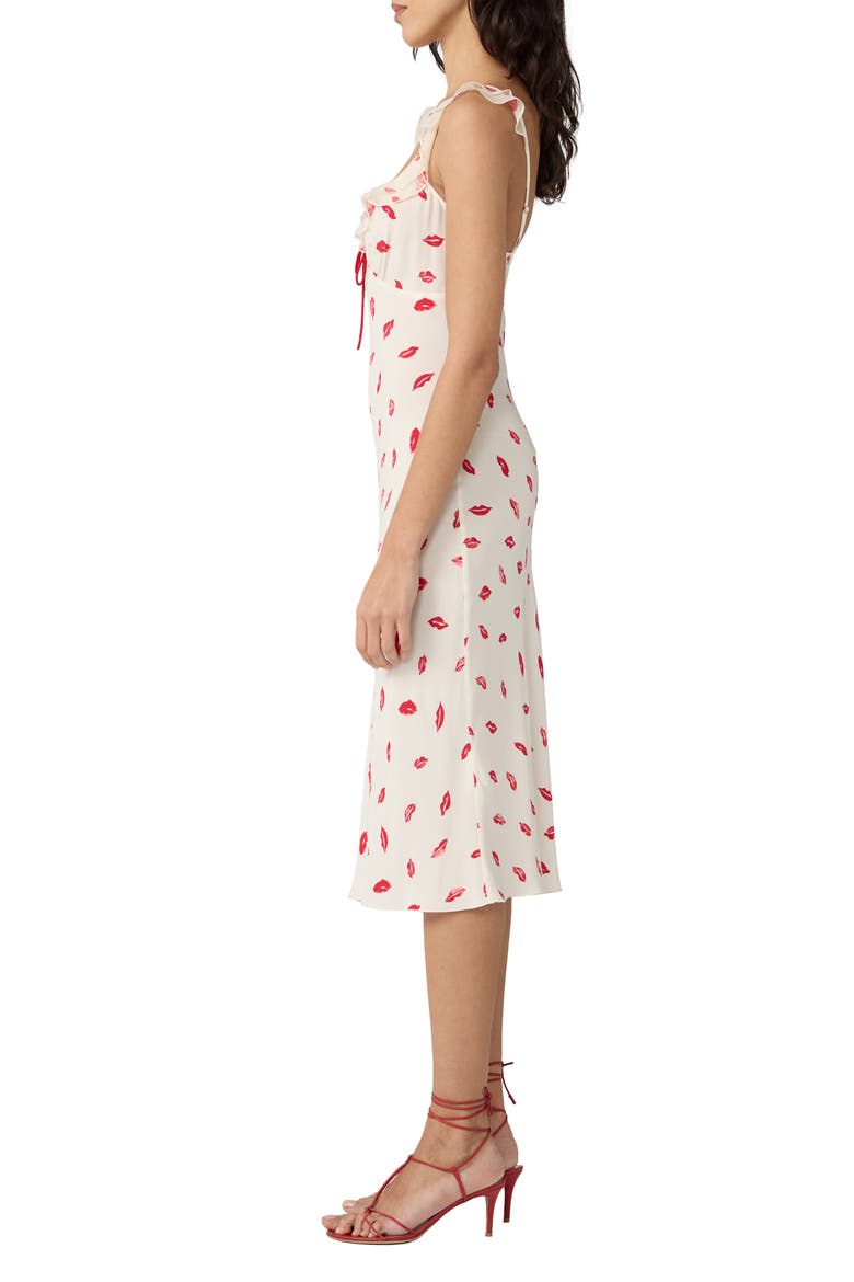 Christina Lip Print Ruffle Sleeve Midi Dress, Alternate, color, BISOUS BISOUS CLOUD IVORY