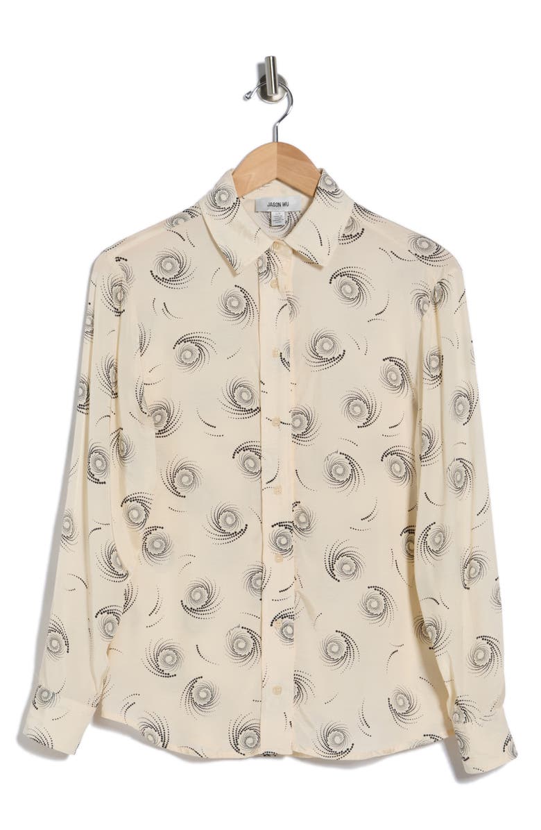 JASON WU Swirl Twill Button-Up Shirt, Main, color, Beige Ground/ Black Swirls