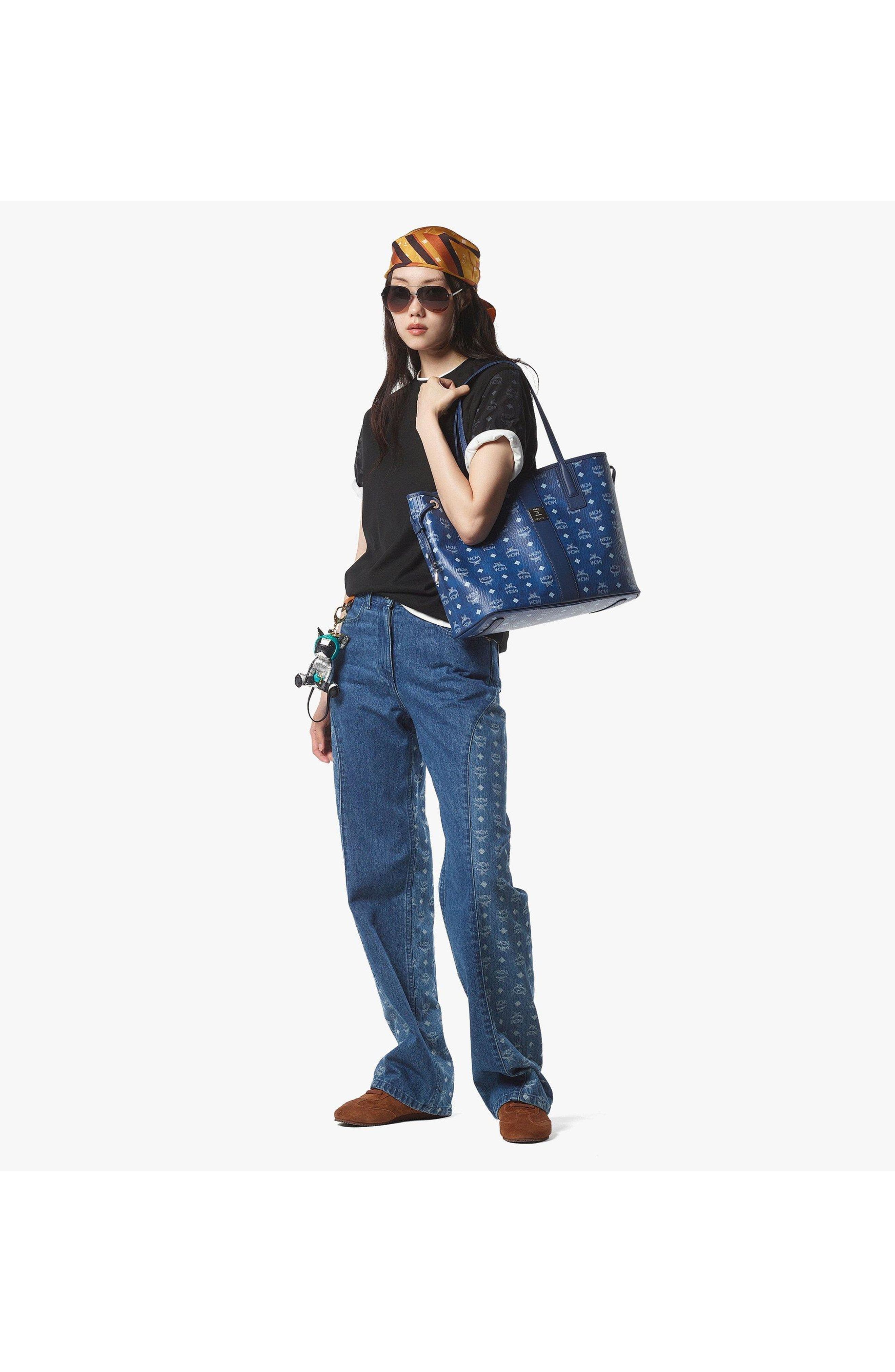 MCM Medium Liz Shopper in Visetos, Alternate, color, Blue Visetos
