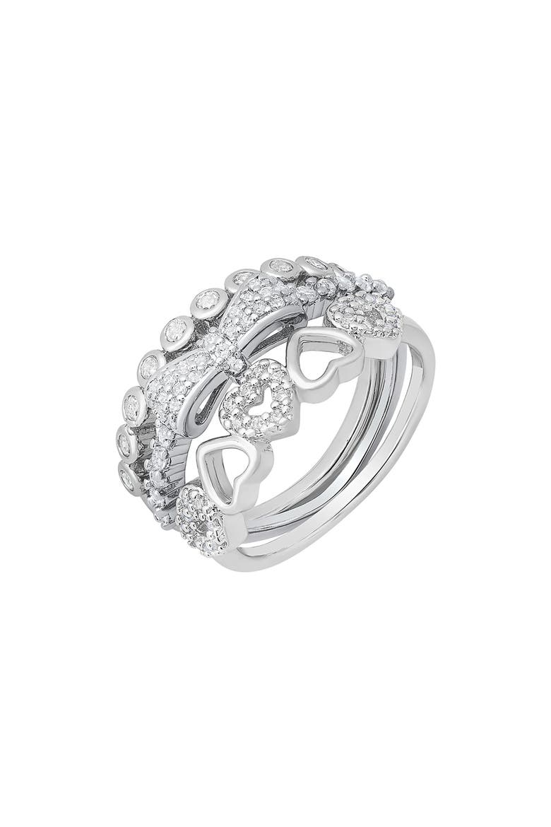 Set of 3 18K White Gold Plated Simulated Diamond Rings, Alternate, color, SILVER