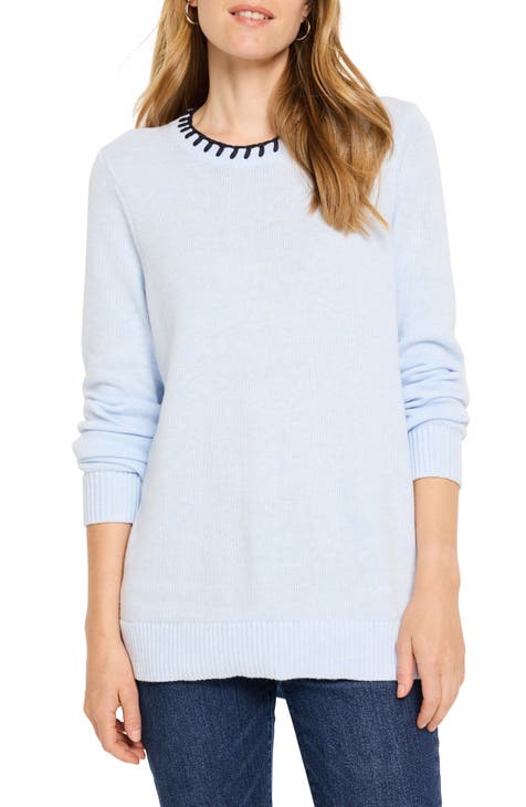 New Nic + outlet Zoe Sweater Geometric Grid Blue and Cream Women's size L