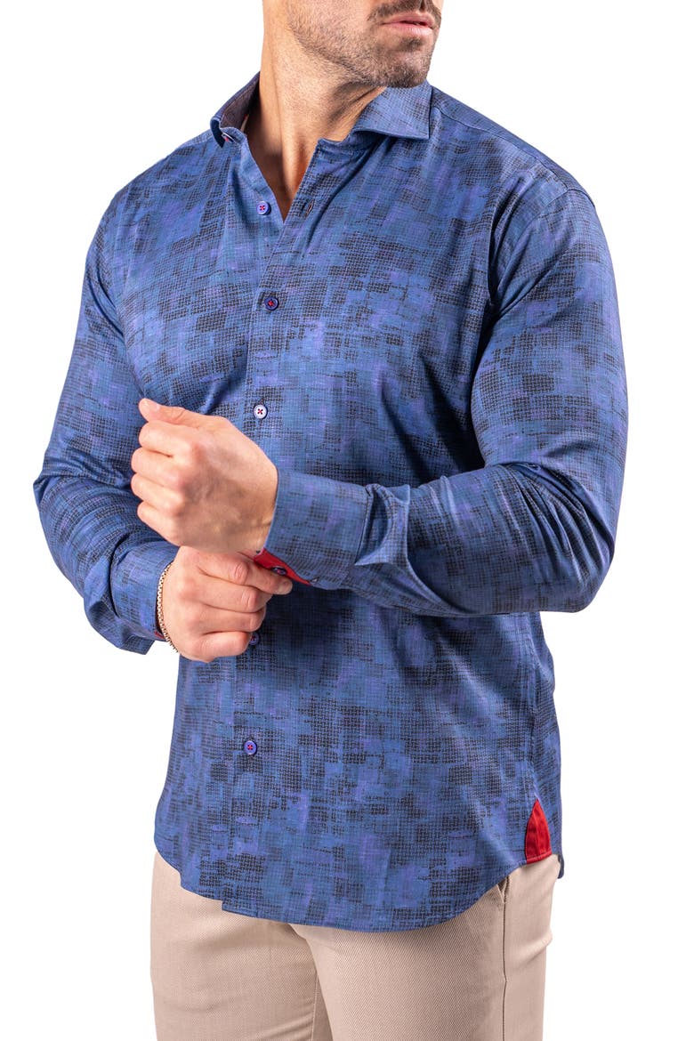Einstein Contemporary Fit Print Cotton Button-Up Shirt, Alternate, color, BLUE